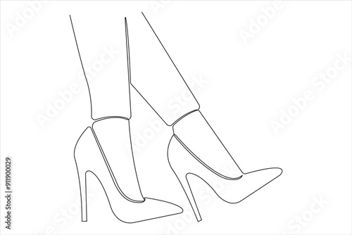 Continuous single one line drawing of woman high heeled beautiful fashion shoes vector illustration.