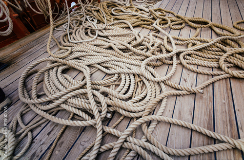 Nautical Rope on Wooden Deck