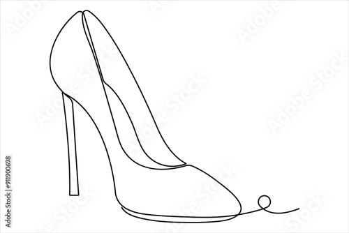Continuous single one line drawing of woman high heeled beautiful fashion shoes vector illustration.