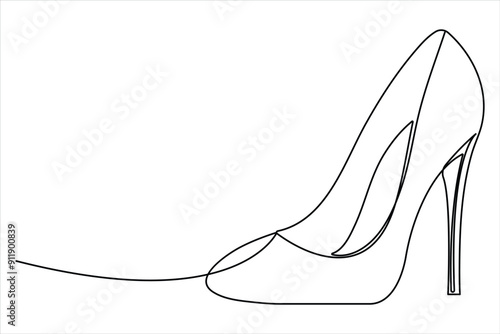Continuous single one line drawing of woman high heeled beautiful fashion shoes vector illustration.