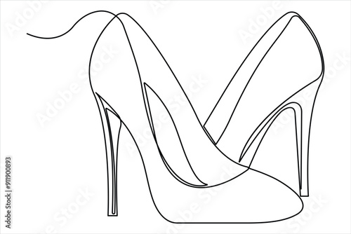 Continuous single one line drawing of woman high heeled beautiful fashion shoes vector illustration.