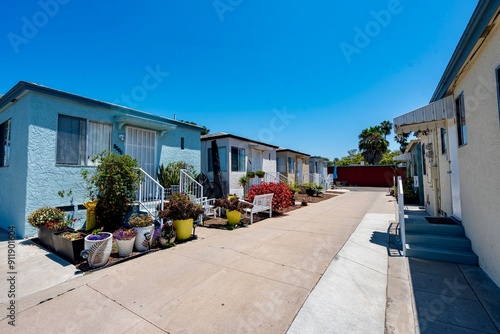 A row of small colorful homes in San Diego, CA
