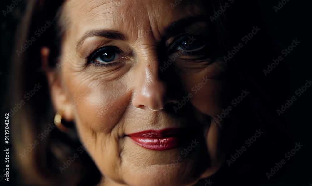 Portrait of a beautiful middle-aged woman on a dark background Portrait of a beautiful middle-aged woman on a dark background