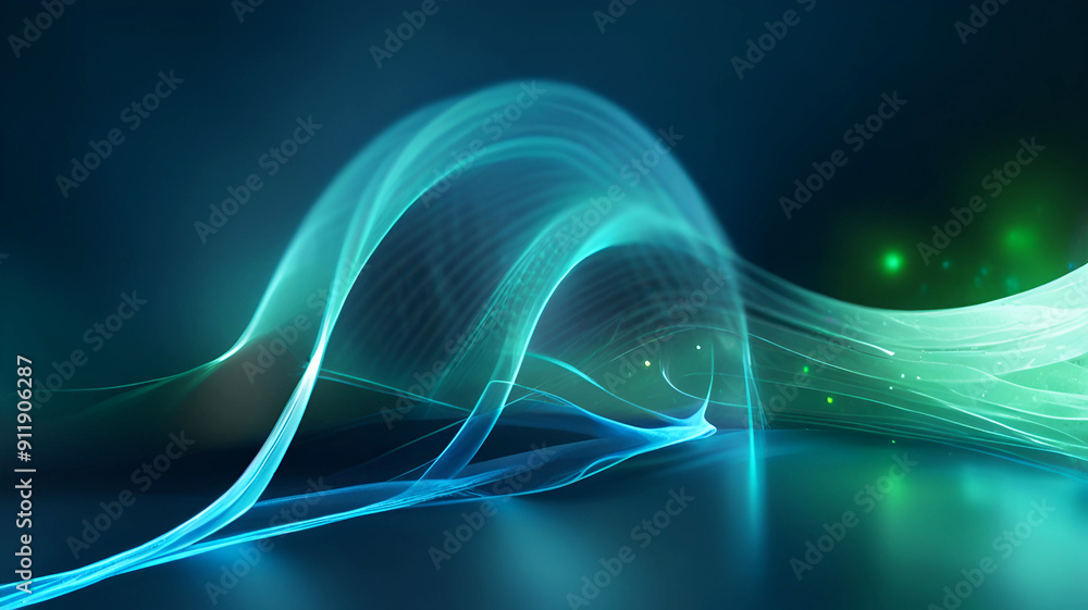 Fototapeta premium Abstract blue and green wave background with stars and light. Data transfer concept Science style wallpaper. Ai generative