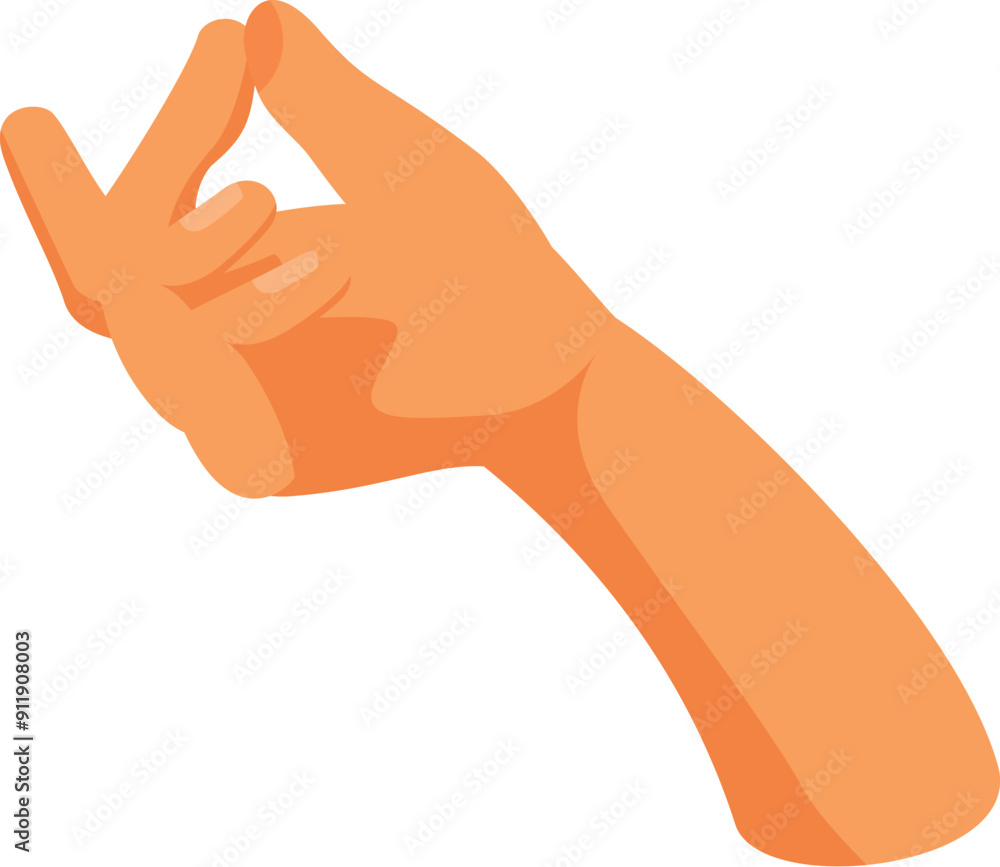 Hand is making a gesture with the index finger and thumb close together, as if indicating something small or a tiny amount Hand is making a gesture with the index finger and thumb close together, as if indicating something small or a tiny amount