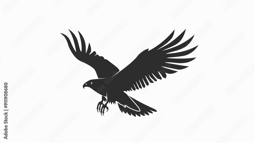 Obraz premium Silhouette of an eagle in flight with wings spread out.