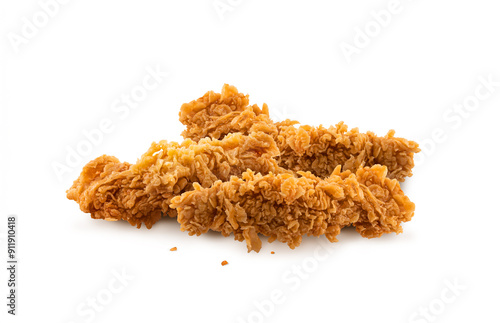 Fried Chicken breast hot crispy strips crunchy chicken tenders three pieces isolated on white background
