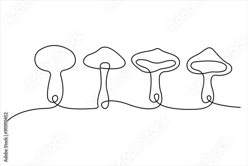  Mushroom continuous one single line drawing of Nature mushroom vector art illustration
