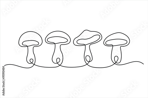  Mushroom continuous one single line drawing of Nature mushroom vector art illustration

