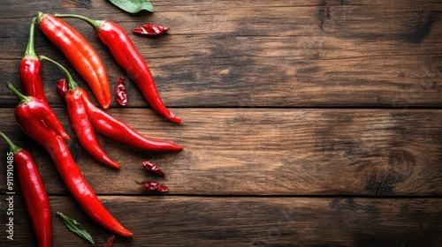 Red Chili Peppers on a Rustic Wooden Background