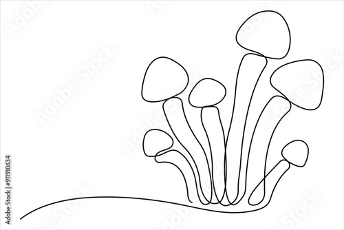  Mushroom continuous one single line drawing of Nature mushroom vector art illustration
