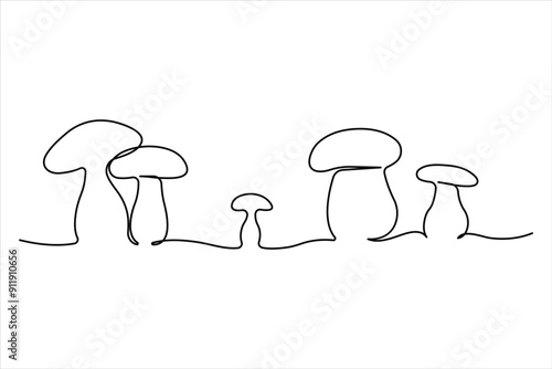  Mushroom continuous one single line drawing of Nature mushroom vector art illustration
