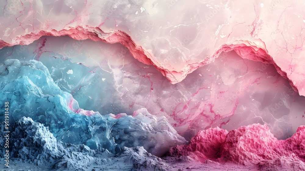 A mountain range with blue and pink rocks A mountain range with blue and pink rocks