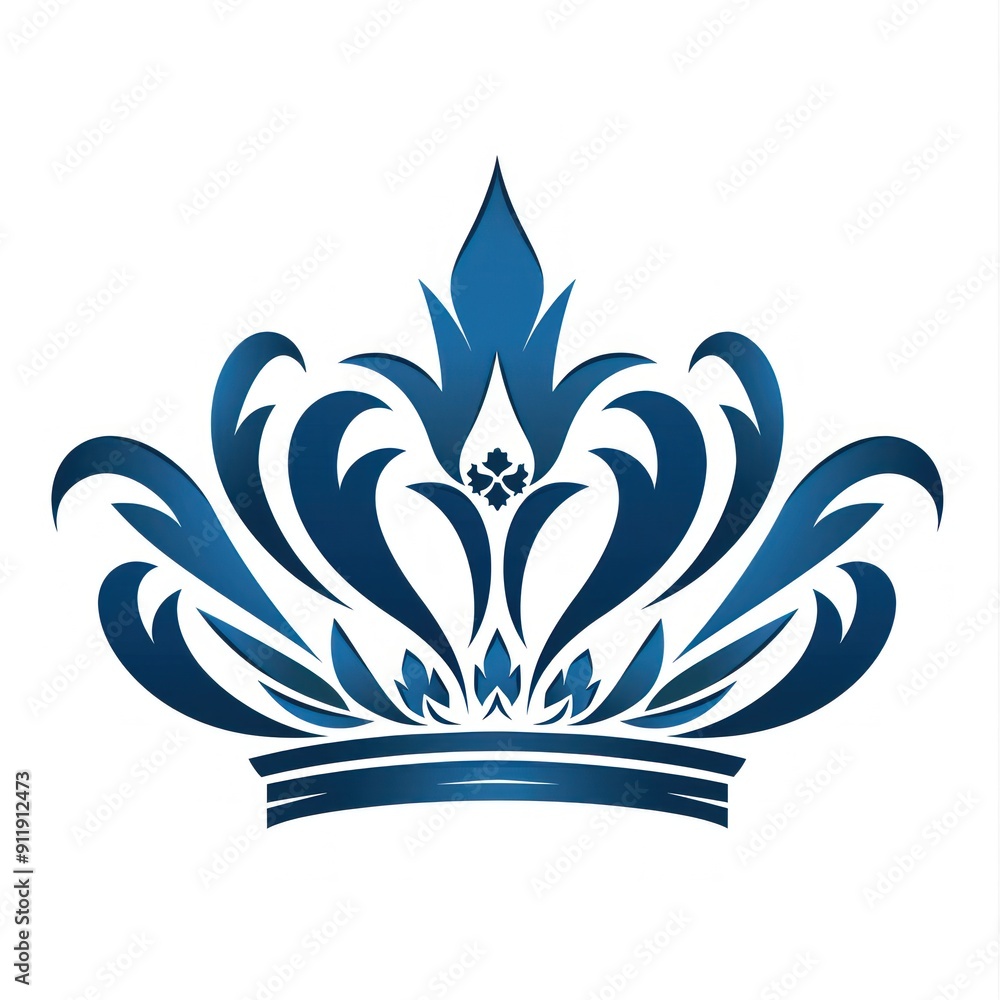 Blue ornate crown icon design. Blue ornate crown icon design.