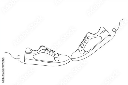 Continuous single one line drawing of casual sneakers shoes minimalism design outline vector illustration
