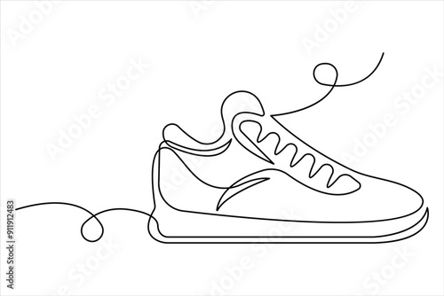Continuous single one line drawing of casual sneakers shoes minimalism design outline vector illustration
