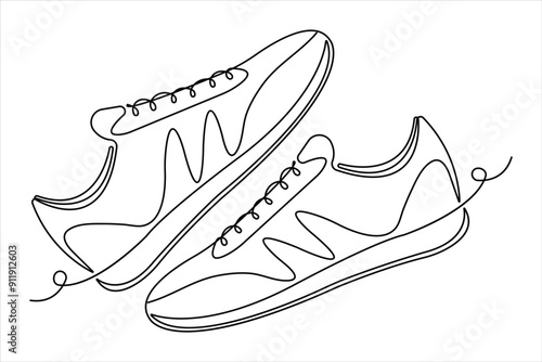 Continuous single one line drawing of casual sneakers shoes minimalism design outline vector illustration

