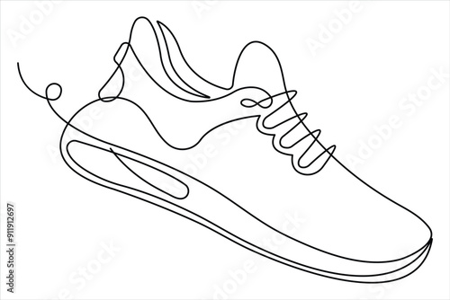 Continuous single one line drawing of casual sneakers shoes minimalism design outline vector illustration

