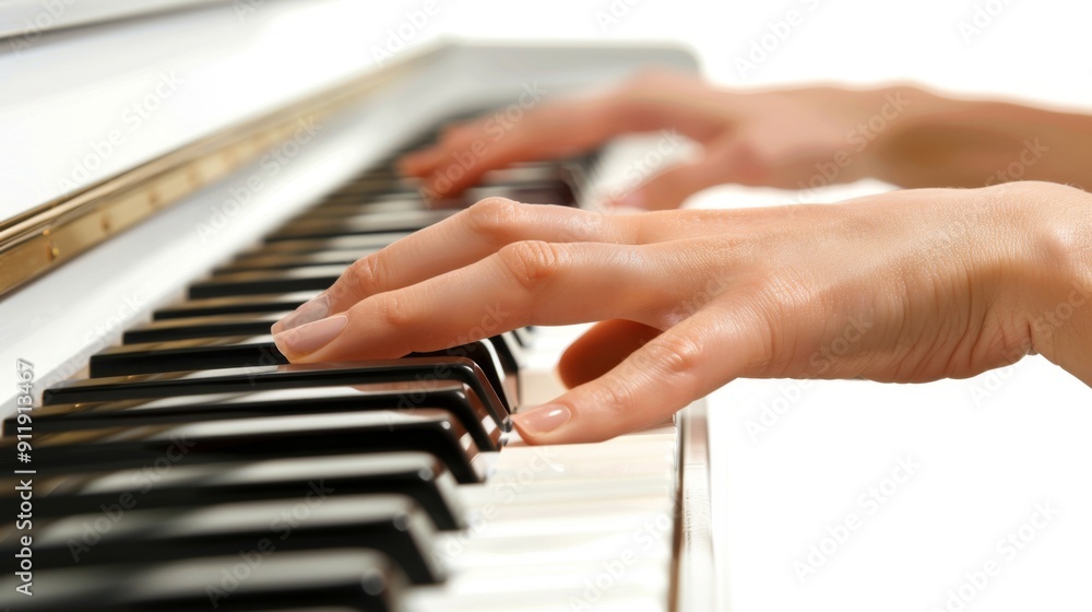Fototapeta premium woman hand playing a piano