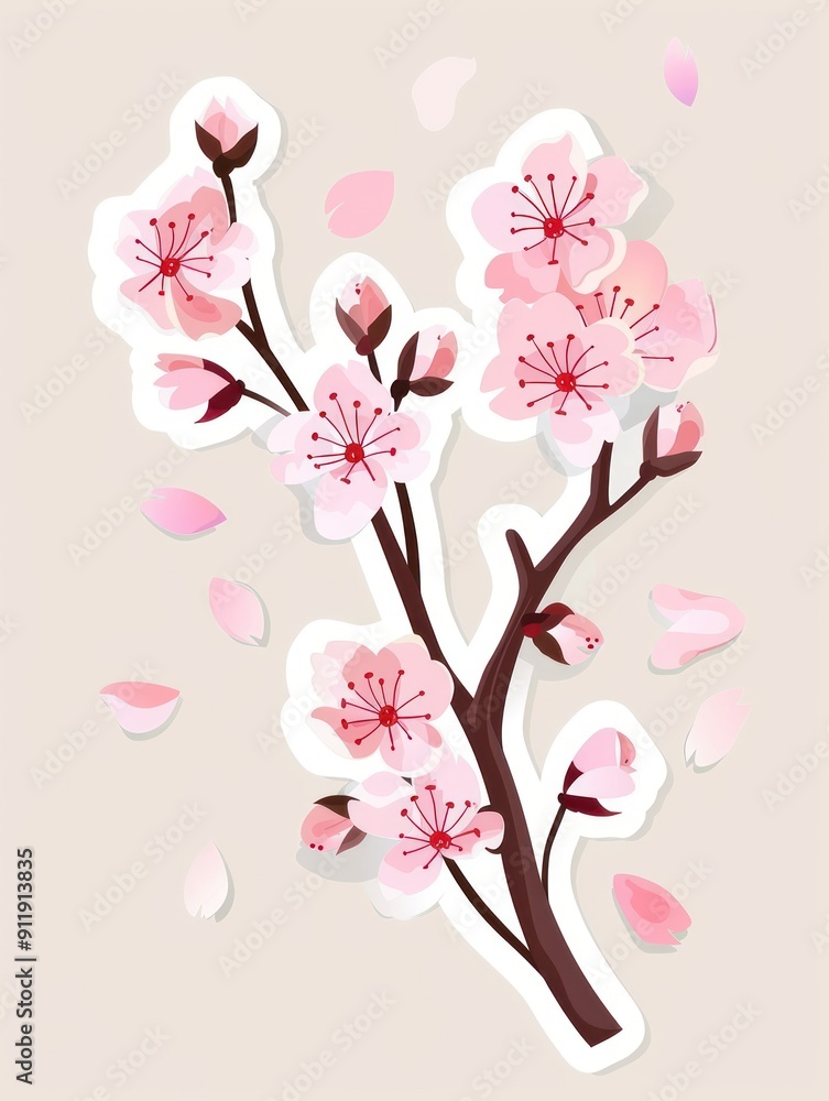 Delicate pink cherry blossom branch with petals falling. Delicate pink cherry blossom branch with petals falling.