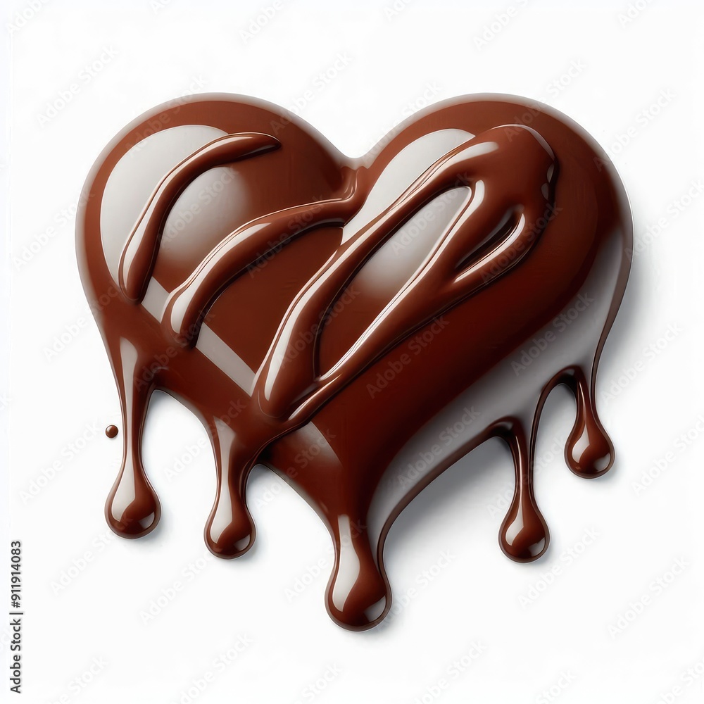 Melted chocolate sauce in the form of heart isolated on a white background Melted chocolate sauce in the form of heart isolated on a white background