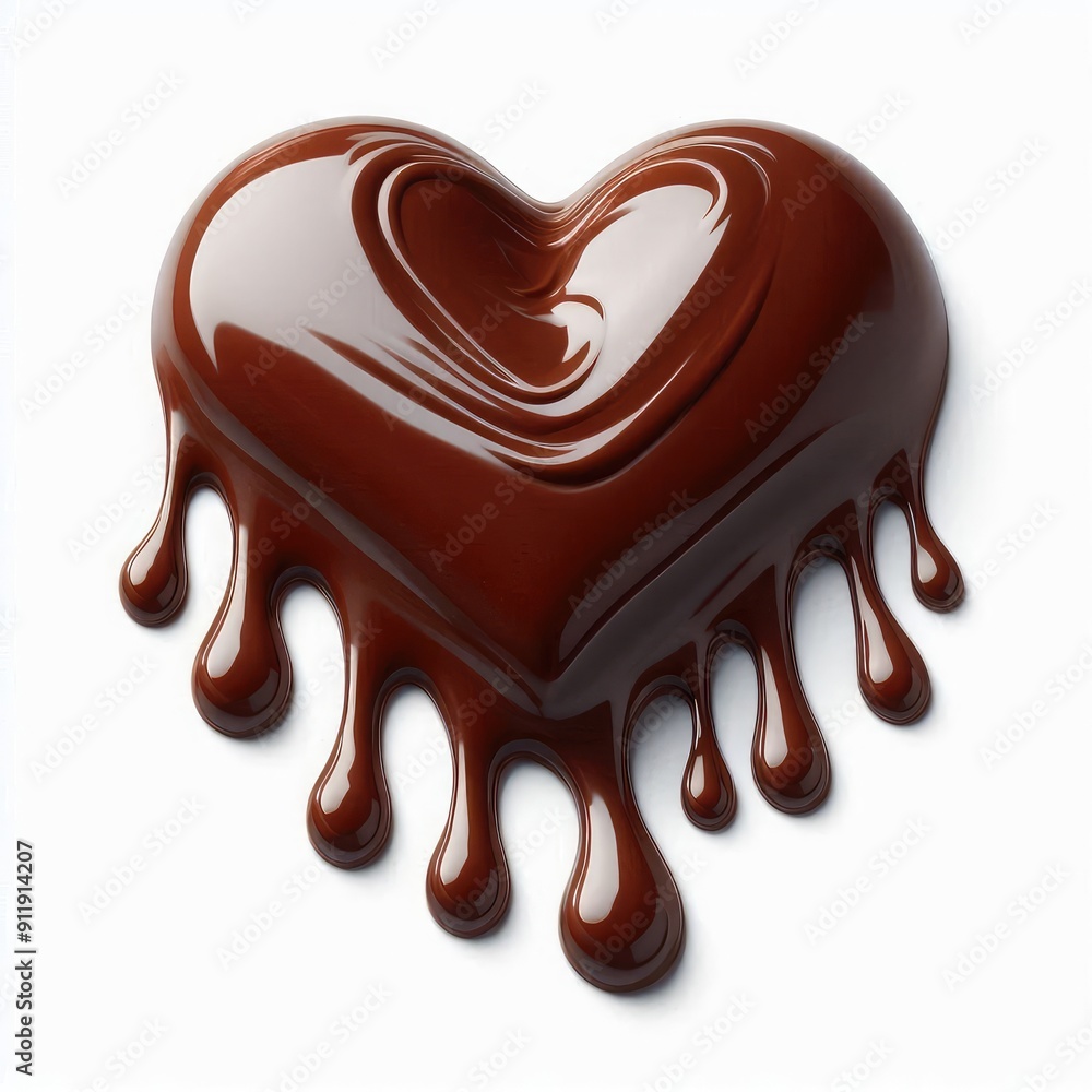 Melted chocolate sauce in the form of heart isolated on a white background Melted chocolate sauce in the form of heart isolated on a white background