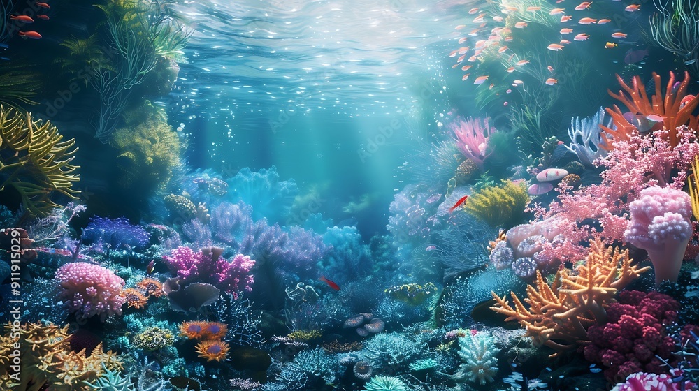 Underwater scene with corals and tropical fish Underwater scene with corals and tropical fish