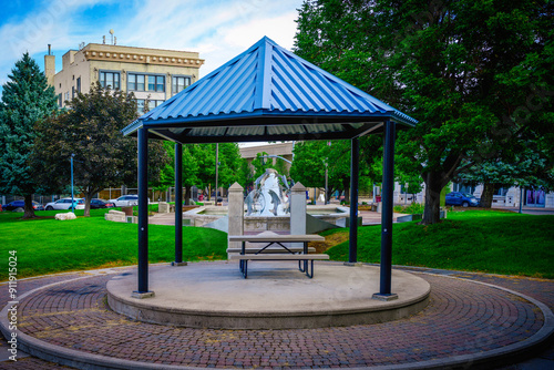 Pavilion at Lookout Point Park in the Historic Downtown Pocatello in Idaho, USA