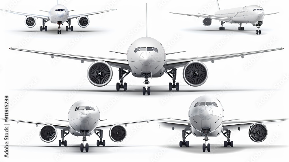 Five airplanes facing forward ready for takeoff image Five airplanes facing forward ready for takeoff image