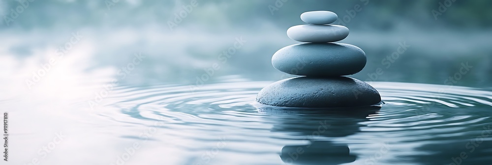 Zen stone with reflection of stones in the water Zen stone with reflection of stones in the water