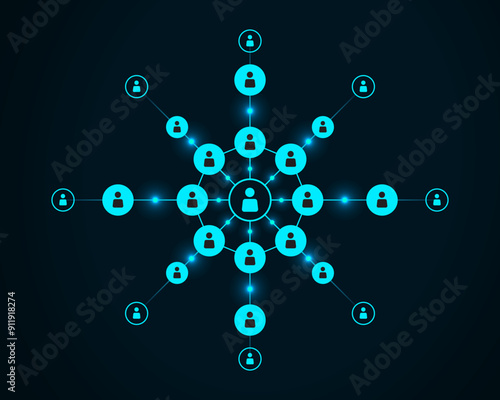 Chain of people icon connected by lines. Cooperation and interaction between people and employees. Dissemination of information in society, rumors. Communication. social contacts, networking concept