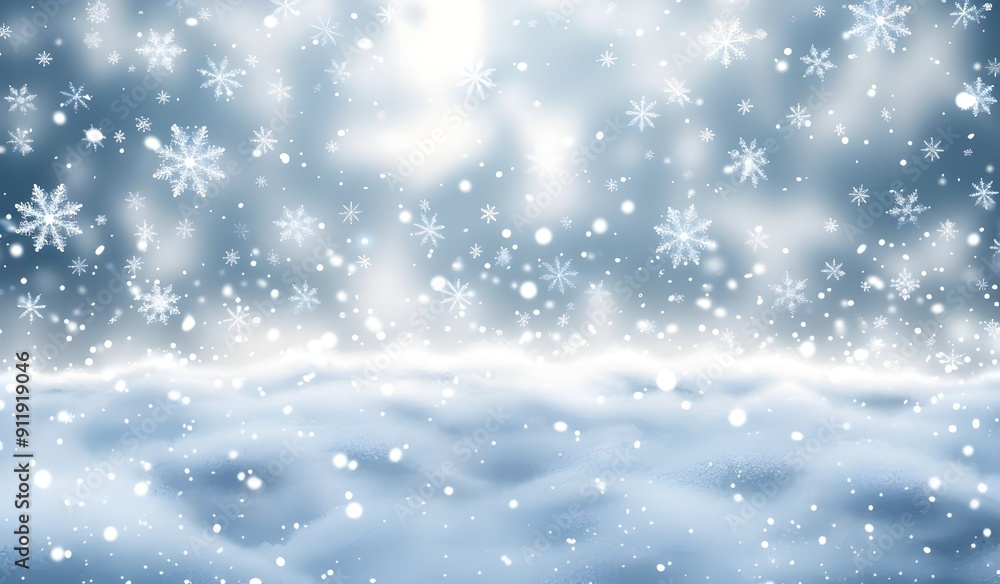 A light blue background with snowflakes falling, creating an atmosphere of winter and frosty beauty. The background is a soft gradient from top to bottom in shades of white, blue, and gray.