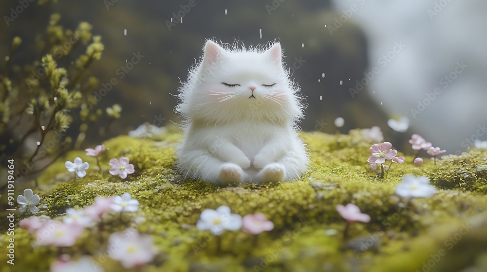 Fototapeta premium Kitten lying sleeping in forest