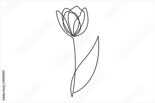  Continuous one single line drawing beauty tulip flower vector. Minimal tropical floral style, love romantic concept.
