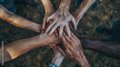 Hands joined together showcasing unity and diversity.