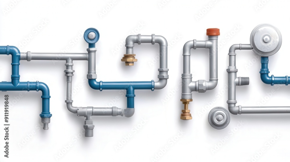 plumbing pipe construction set, solid white background plumbing pipe construction set, solid white background