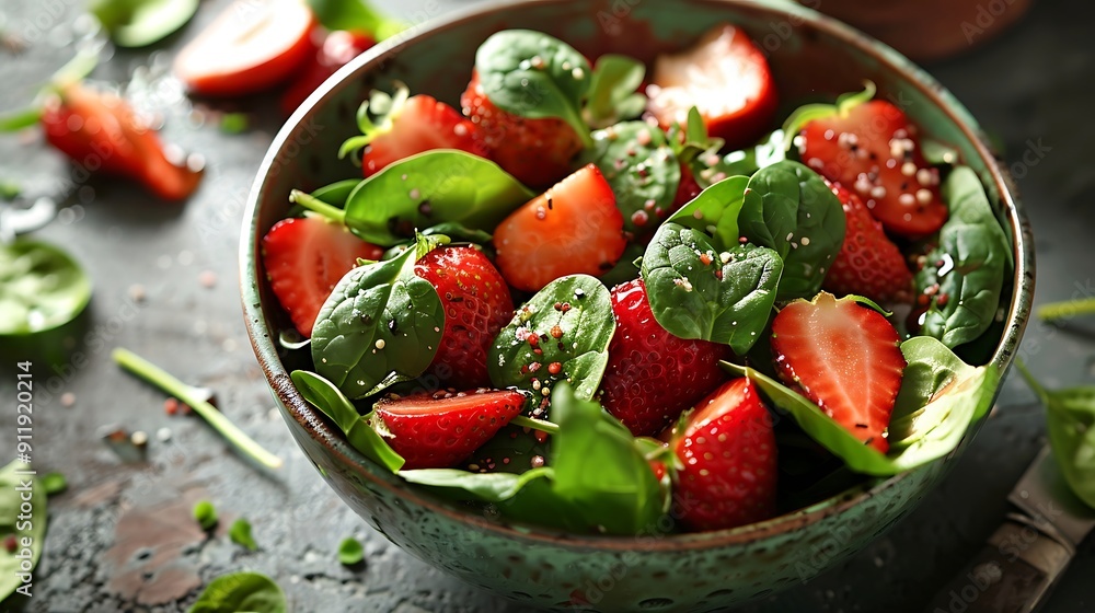 Strawberry and spinach salad in a bowl Strawberry and spinach salad in a bowl