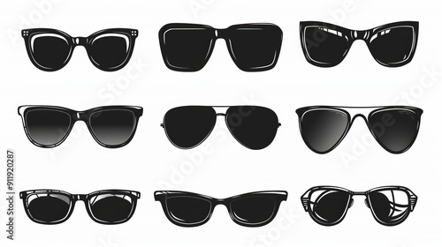 Silhouettes of various classic sunglasses designs