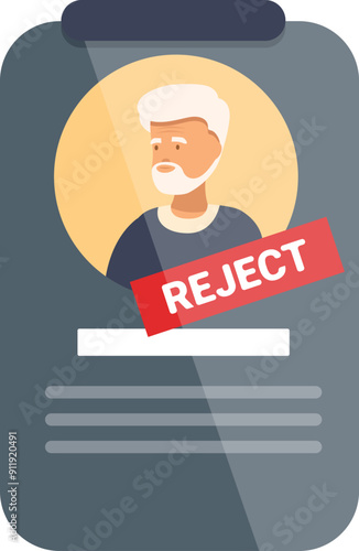 Concept of ageism with smartphone showing cv of senior man being rejected during online recruitment process