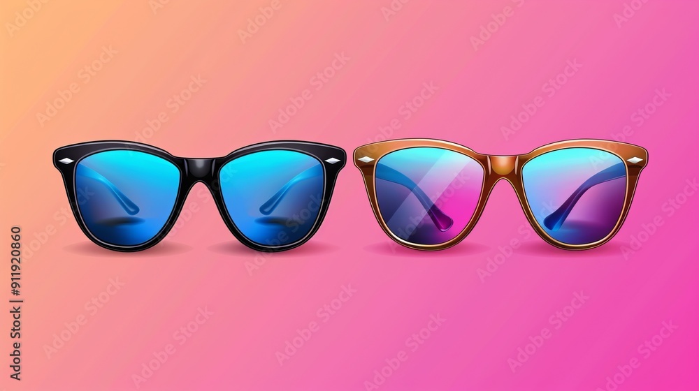 Two pairs of sunglasses with blue reflective lenses Two pairs of sunglasses with blue reflective lenses