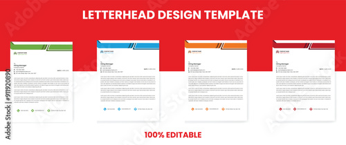 corporate company business letterhead template design with color variation bundle. 4 color business letterhead