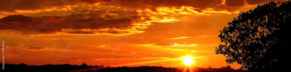 Vibrant orange sunset silhouette against the sky Vibrant orange sunset silhouette against the sky