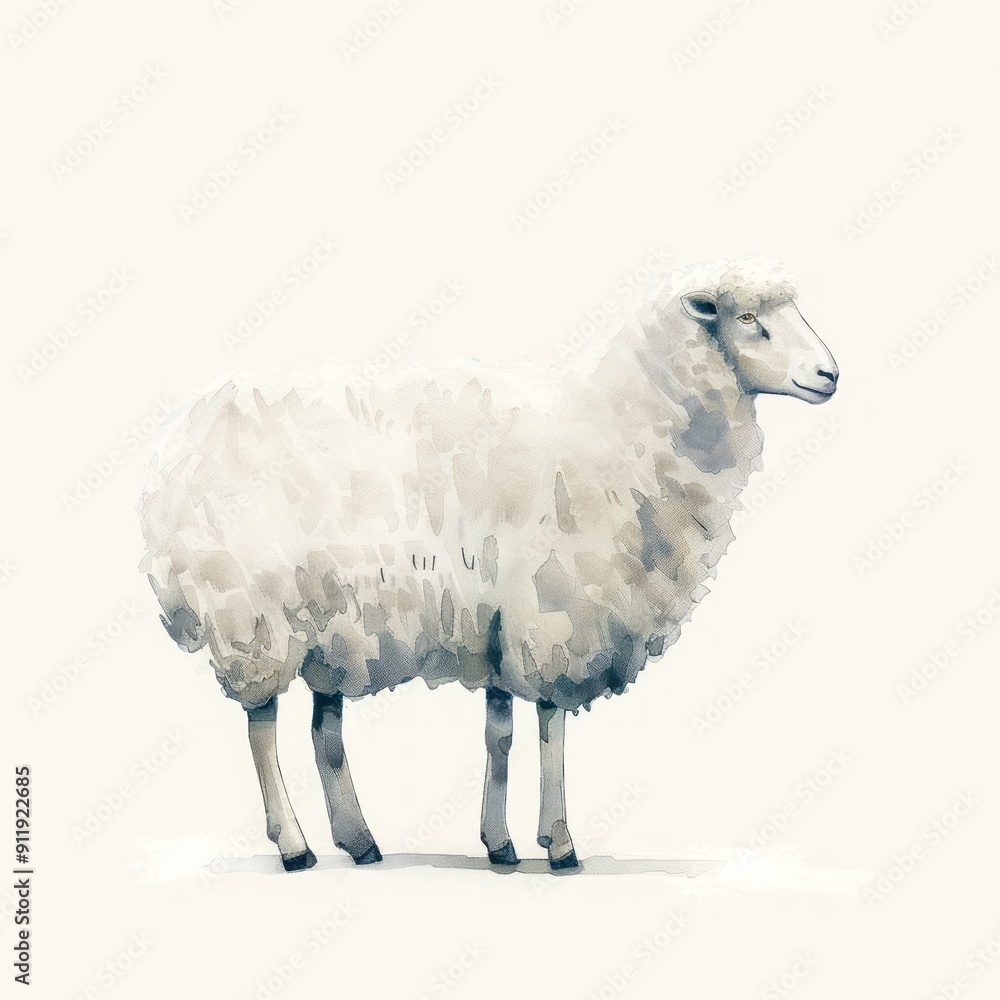 Watercolor illustration of a white sheep. Watercolor illustration of a white sheep.