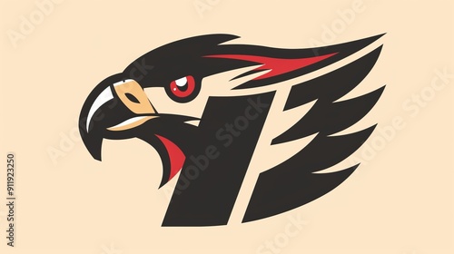 Bold stylized hawk logo with fierce expression photo