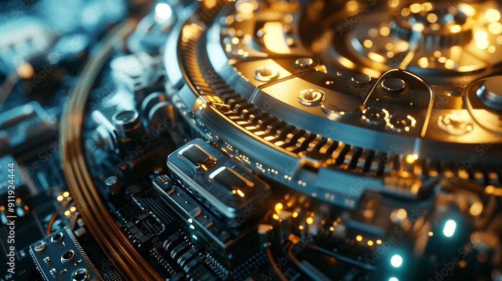 Close-up of a Complex Futuristic Machine Close-up of a Complex Futuristic Machine