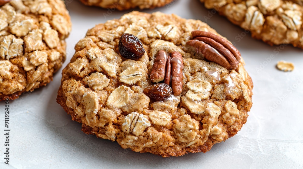 Homemade oatmeal cookies with raisins, pecans, and cinnamon Homemade oatmeal cookies with raisins, pecans, and cinnamon