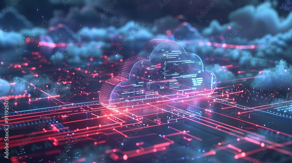 Cloud Computing Network Digital Illustration Cloud Computing Network Digital Illustration