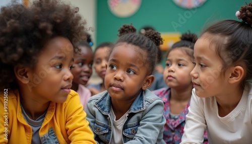 Diverse Group of Children Listening Attentively.