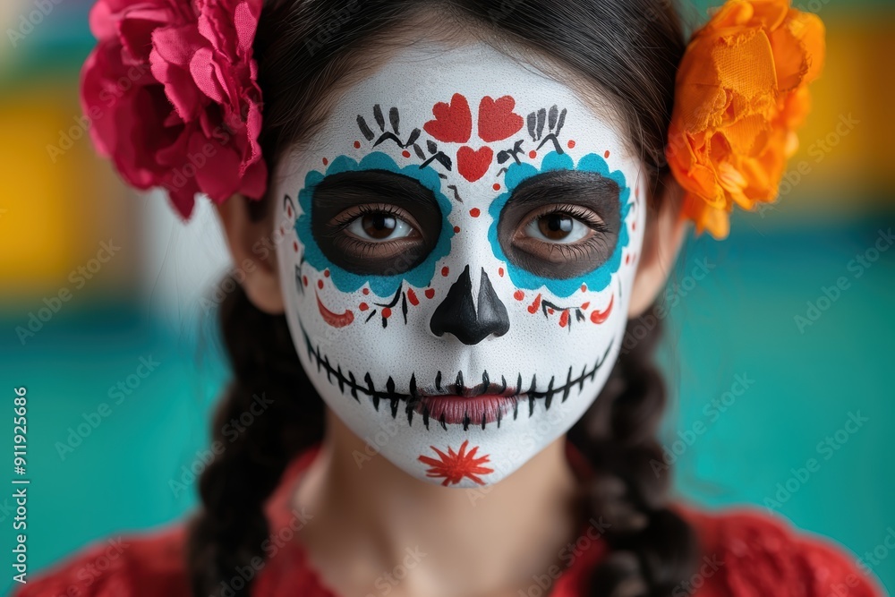 Colorful day of the dead makeup on young woman Colorful day of the dead makeup on young woman