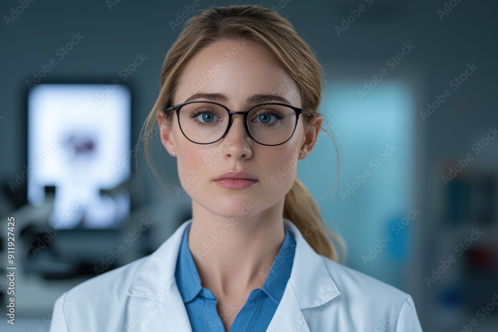 Portrait of a serious female doctor in a medical office Portrait of a serious female doctor in a medical office